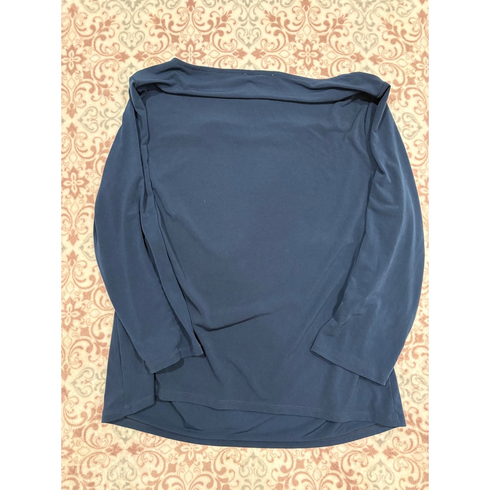 Carmen Marc Valvo Navy Blue Boat Neck Keyhole 3/4 Sleeve Blouse XL RN 93178 - Picture 6 of 7